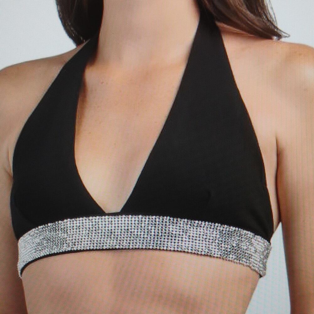 Free People Intimately Rhinestone Halter Bralette Black Adjustable Strap Size S